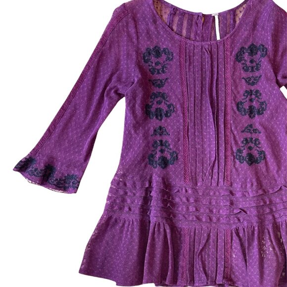 Free People jocelyn burgundy swiss dot lace mesh long sleeve top - Picture 7 of 11